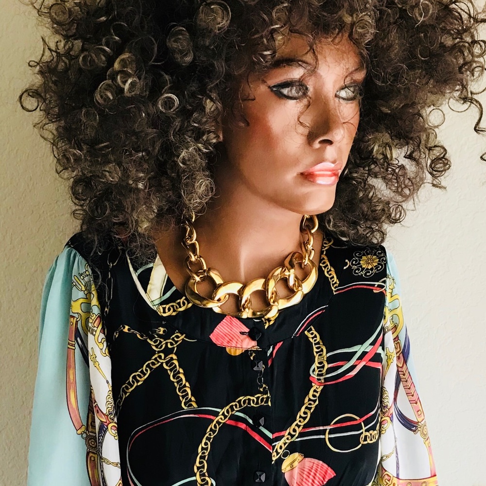 SOLITAIRE LA Status Print Y2K KIMONO Scarf TOP M